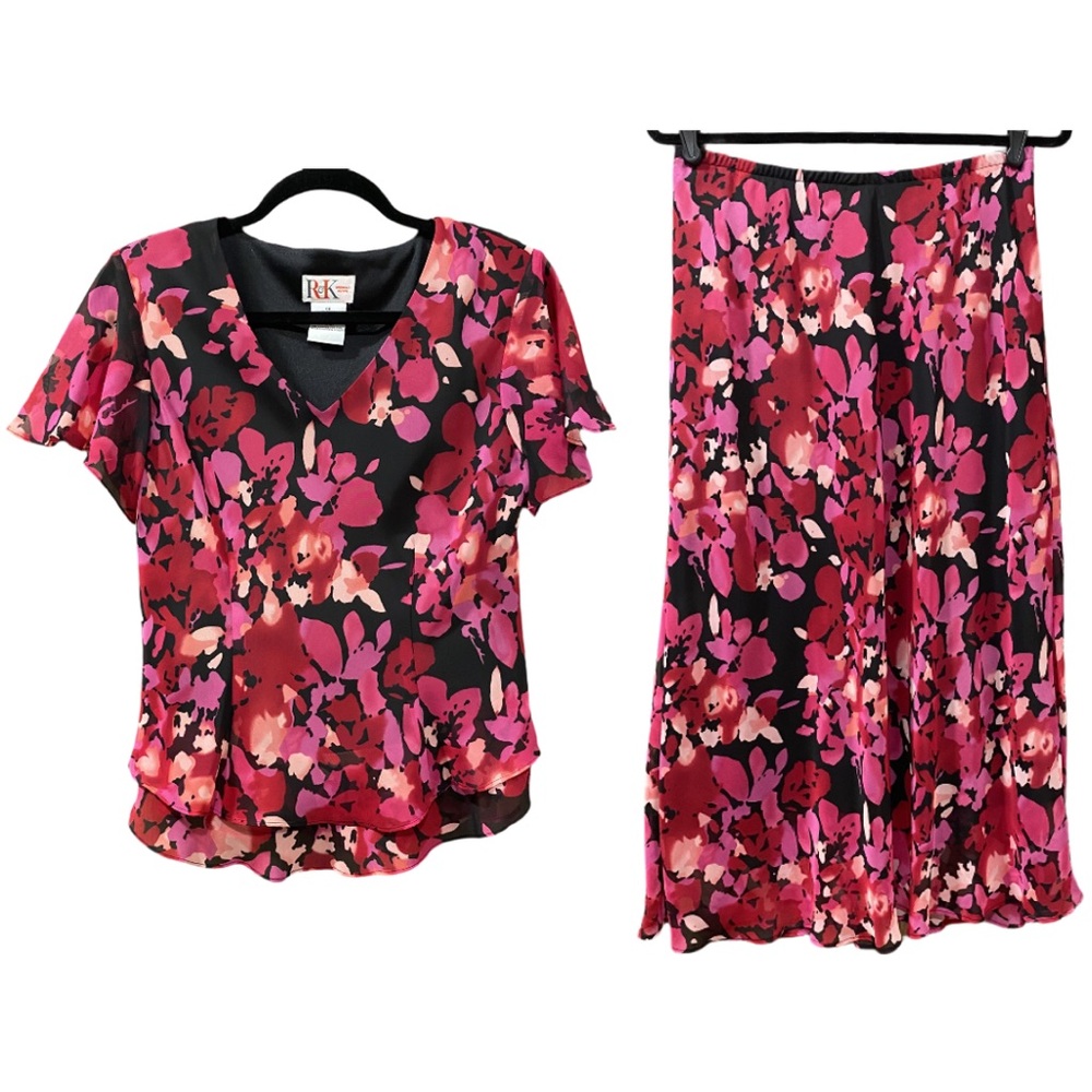 R&K Originals Vintage Floral Chiffon Skirt‎ Set Size 6P Feminine Lovecore Flowy